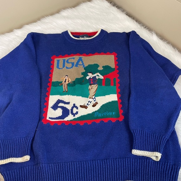 Vintage Par Four Ramie and Cotton Blue USA golf Graphic Sweater Large - Picture 2 of 11